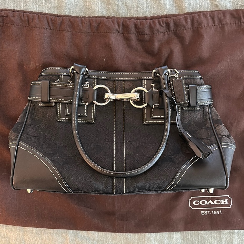 Coach Hampton Signature Logo Canvas & Leather Purse with dust bag